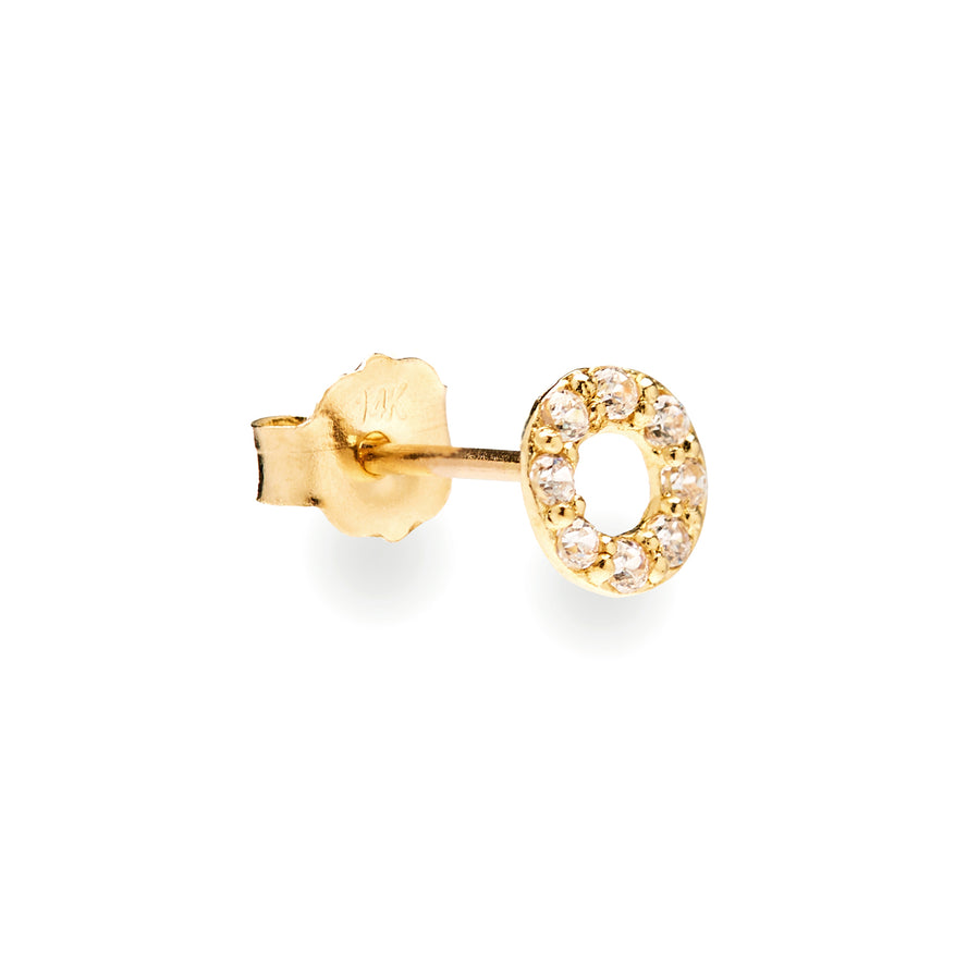 Halo 14k solid yellow gold tiny circle stud with pave crystals