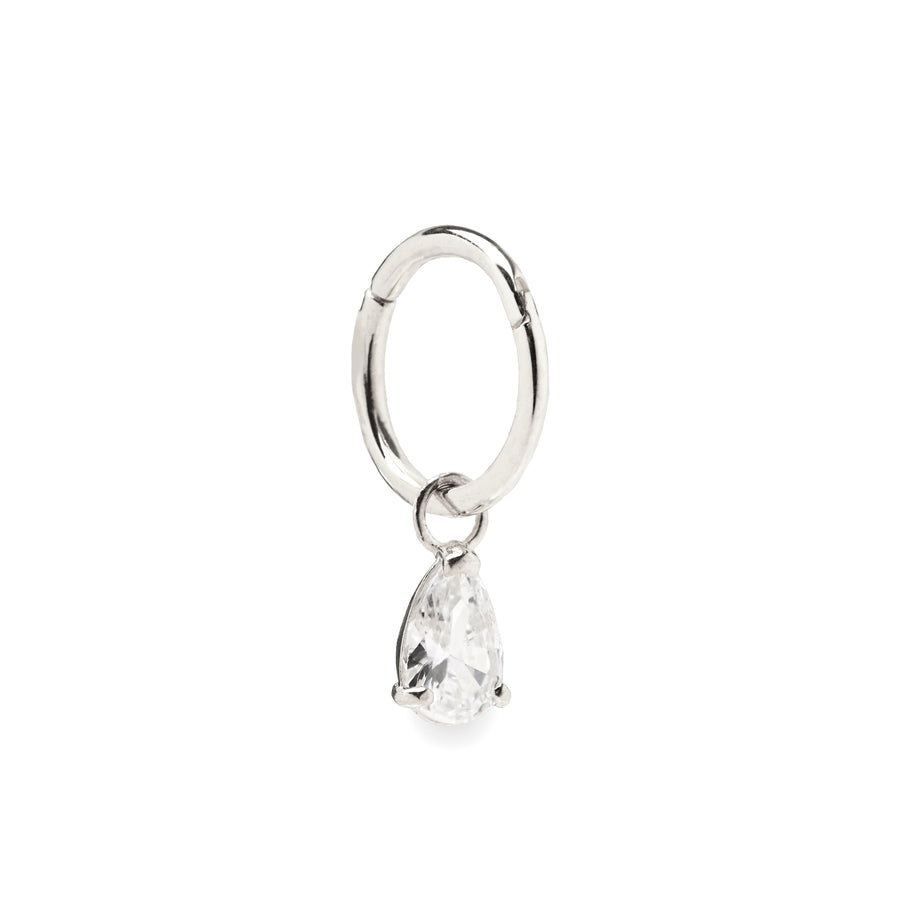 Pera 9k solid white gold pear shaped charm for hinged segment earring